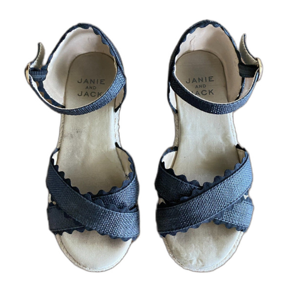 Janie & Jack Black Ric Rac Espadrille Sandals Girls' 10 - Picture 2 of 13
